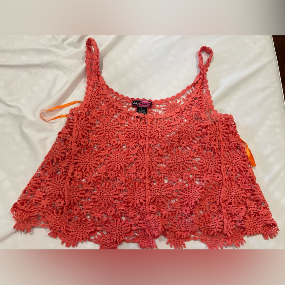 Say What? Coral Lacy tank top